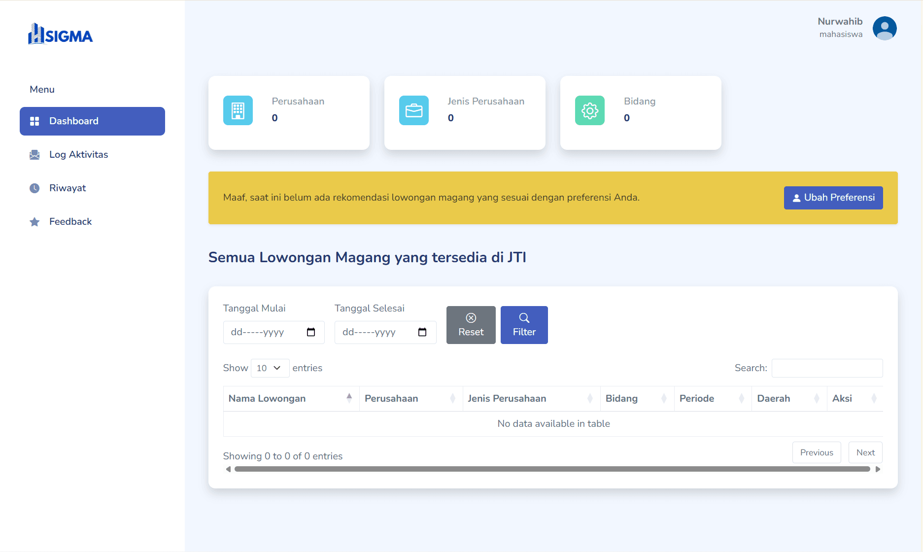 Sistem Informasi & Rekomendasi Magang JTI